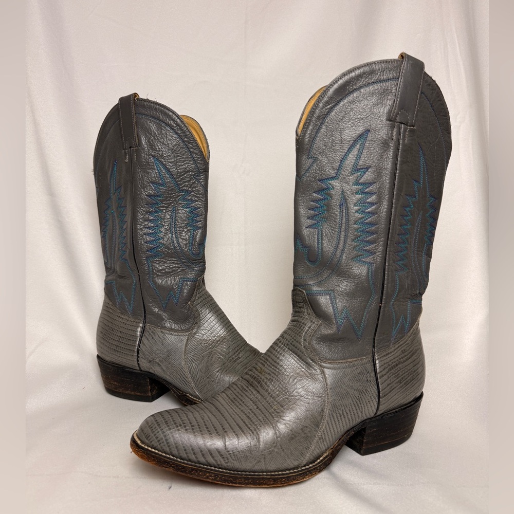 Billy Boots Grey Blue Western Cowboy Boots Men's Size 8.5 Made In Mexico